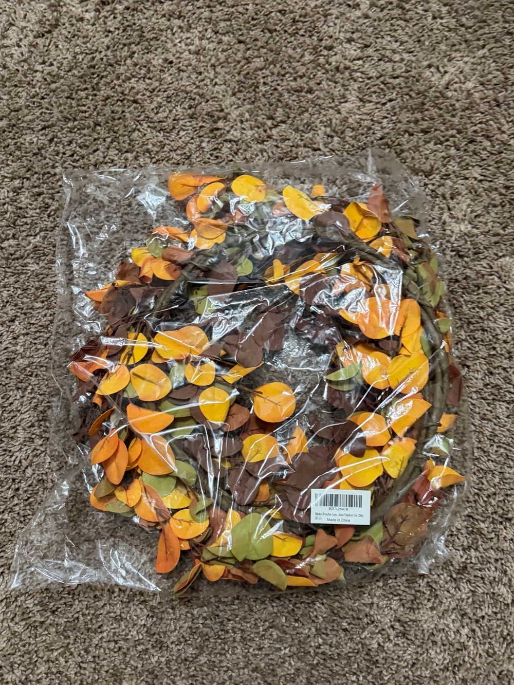 Autumn Leaf Wreath - Orange, Brown, Green